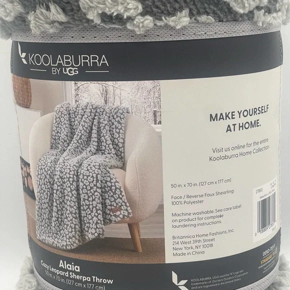 Koolaburra by UGG Blanket Alaina Leopard Sherpa Throw Gray 50 x 70 inch - Picture 2 of 5
